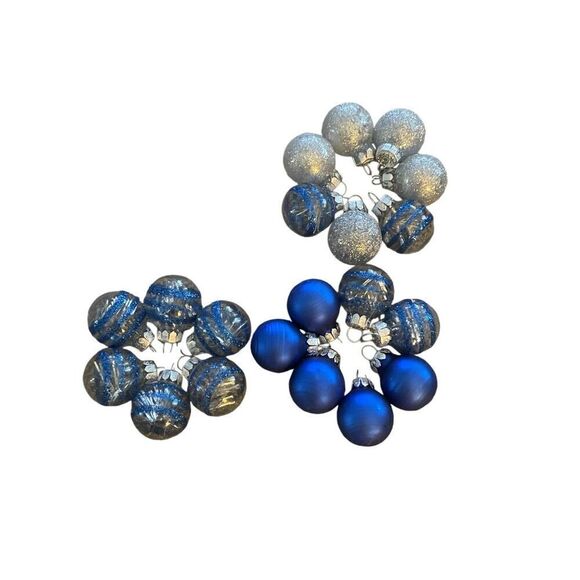 Set of 20 Feather Christmas Tree Hanging Ornaments Blue Clear Silver 2" - Picture 2 of 5